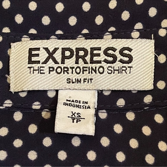 Express Portofino Slim Fit Navy Polka Dot Shirt - Picture 3 of 10
